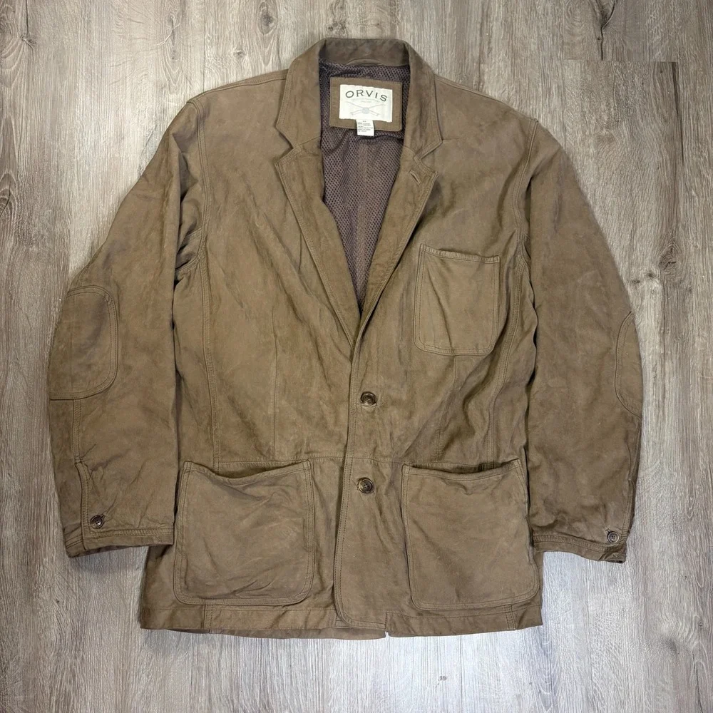 VTG Orvis Jacket Mens 42 Brown Fishing Blazer Canvas Safari Hunt Leather